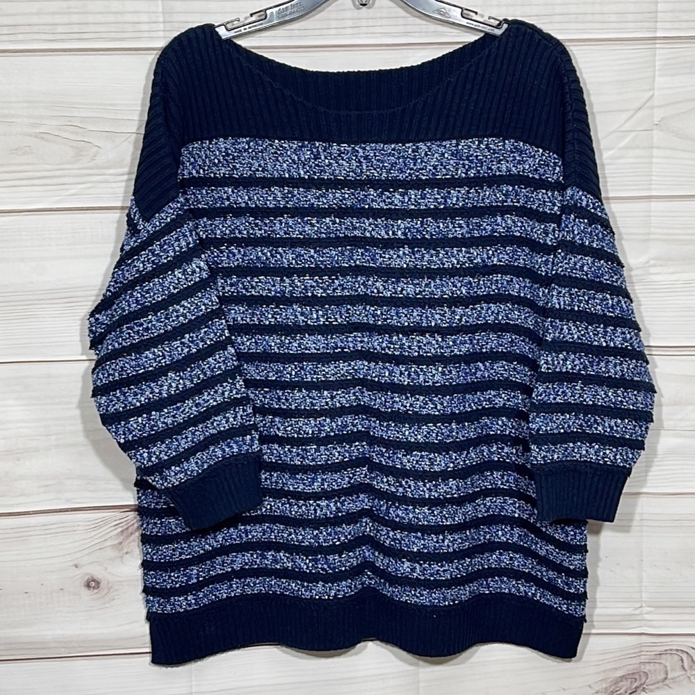 Lands’ End Navy Striped Boat Neck Sweater 1X
